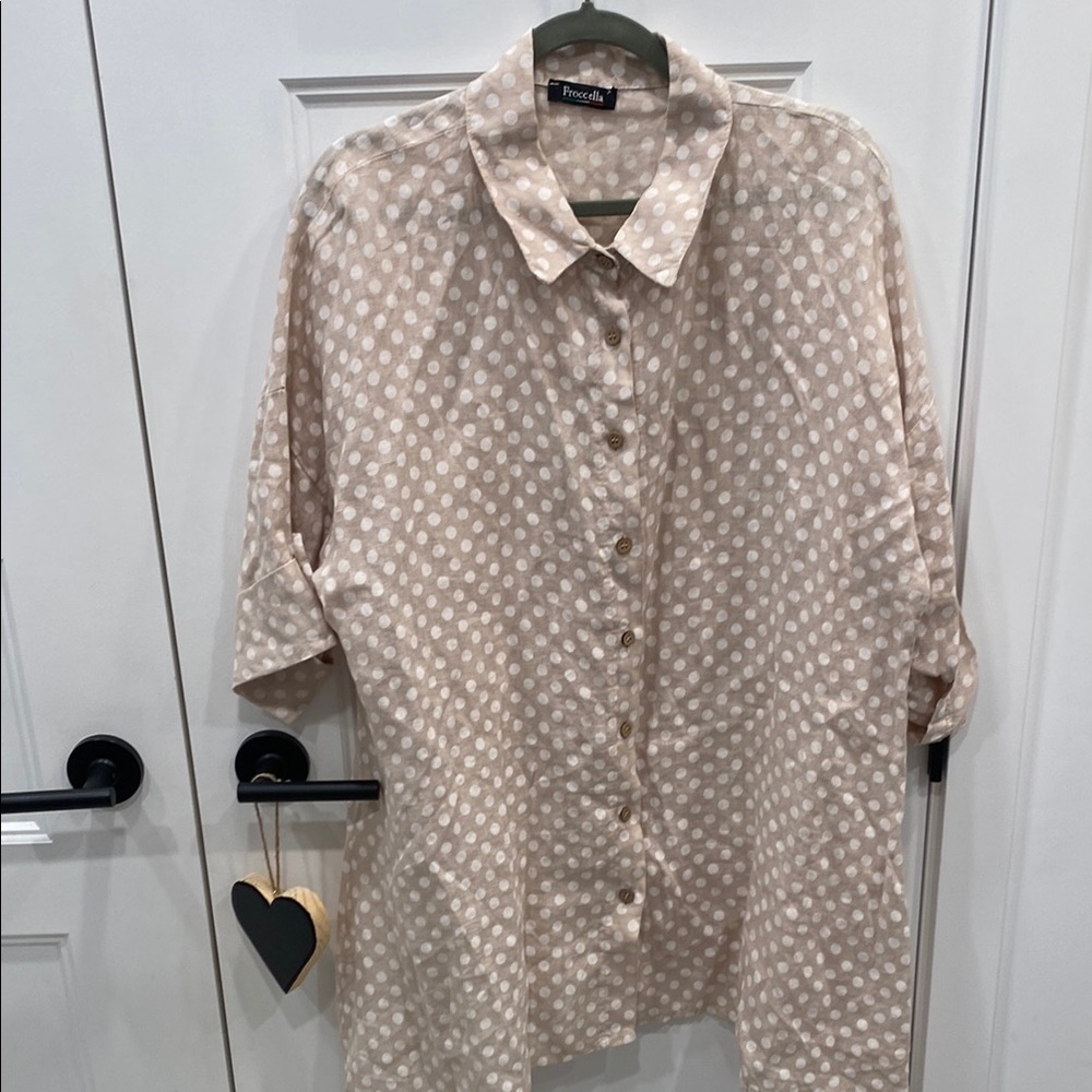 Polka Dot linen Button-Up Shirt